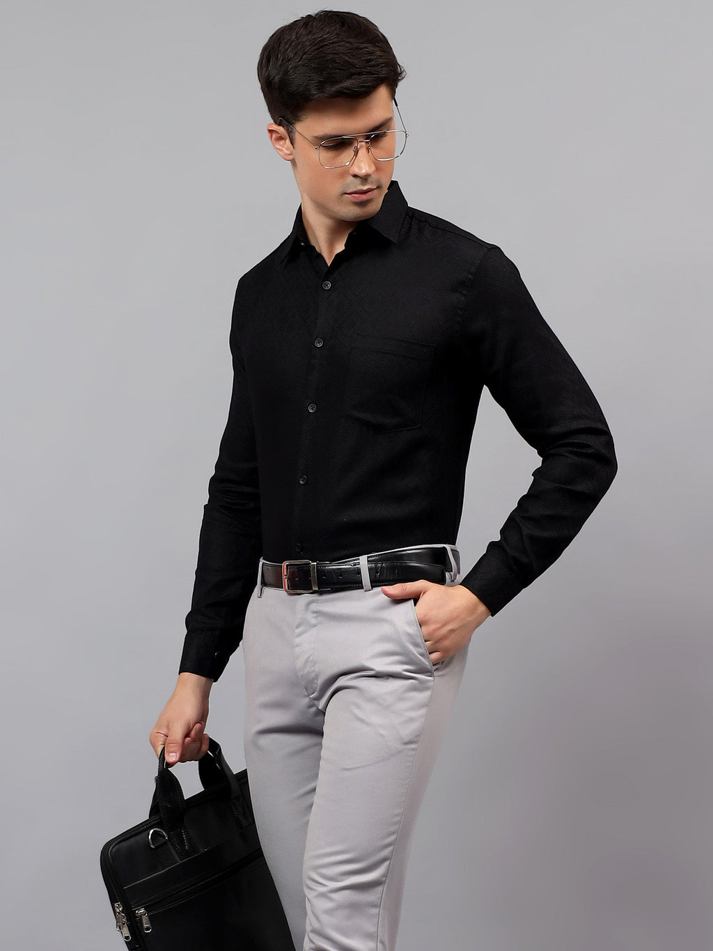Men's Full Sleeve Spread Collar Premium Casual Shirt for Men in Black by BLUE ROBED, back view
