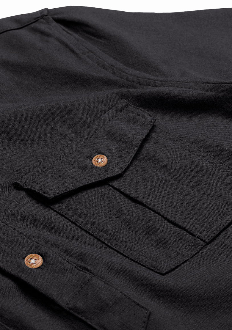 BLUE ROBED men's Casual Slim Fit Full Sleeve Double Pocket Cotton Kurta in Black style A view 28