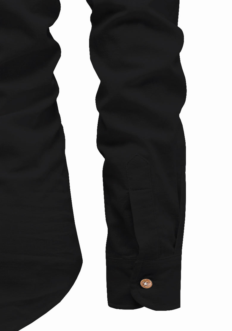 BLUE ROBED men's Full Sleeve Casual Cotton Kurta in Black view 32