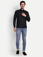 BLUE ROBED men's Casual Slim Fit Full Sleeve Double Pocket Cotton Trendy Kurta in Black view 42