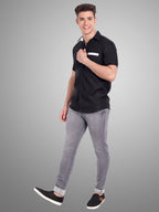 Men's Casual Half Sleeve Silver Button Shirt in Black by BLUE ROBED