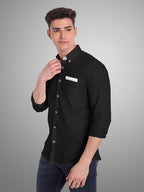 Men's Casual Full Sleeve Silver Button Shirt in White by BLUE ROBED, fit view