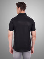 Men's Casual Half Sleeve Silver Button Shirt in Black by BLUE ROBED, back view