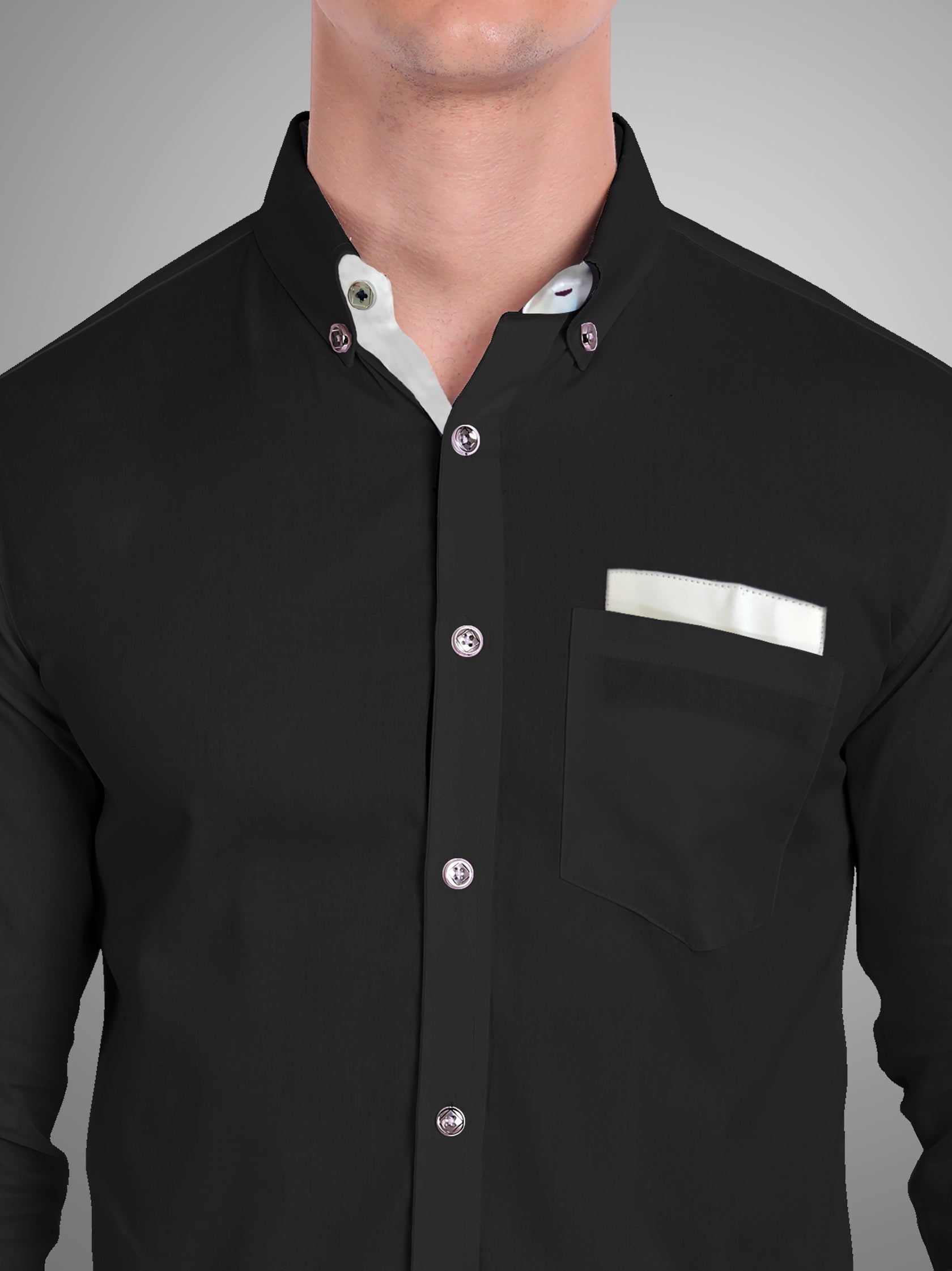 Men's Casual Full Sleeve Silver Button Shirt in White by BLUE ROBED, side view