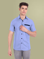 Men's Casual Half Sleeve Silver Button Shirt in Black by BLUE ROBED, detail view