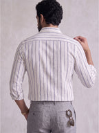 Men’s Pure Cotton White & Blue Vertical Striped Full-Sleeve Shirt