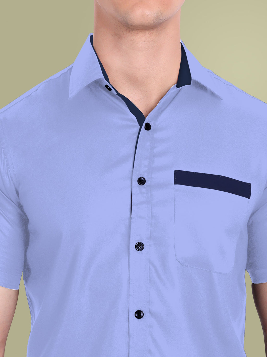Men's Casual Half Sleeve Silver Button Shirt in Black by BLUE ROBED, fabric detail