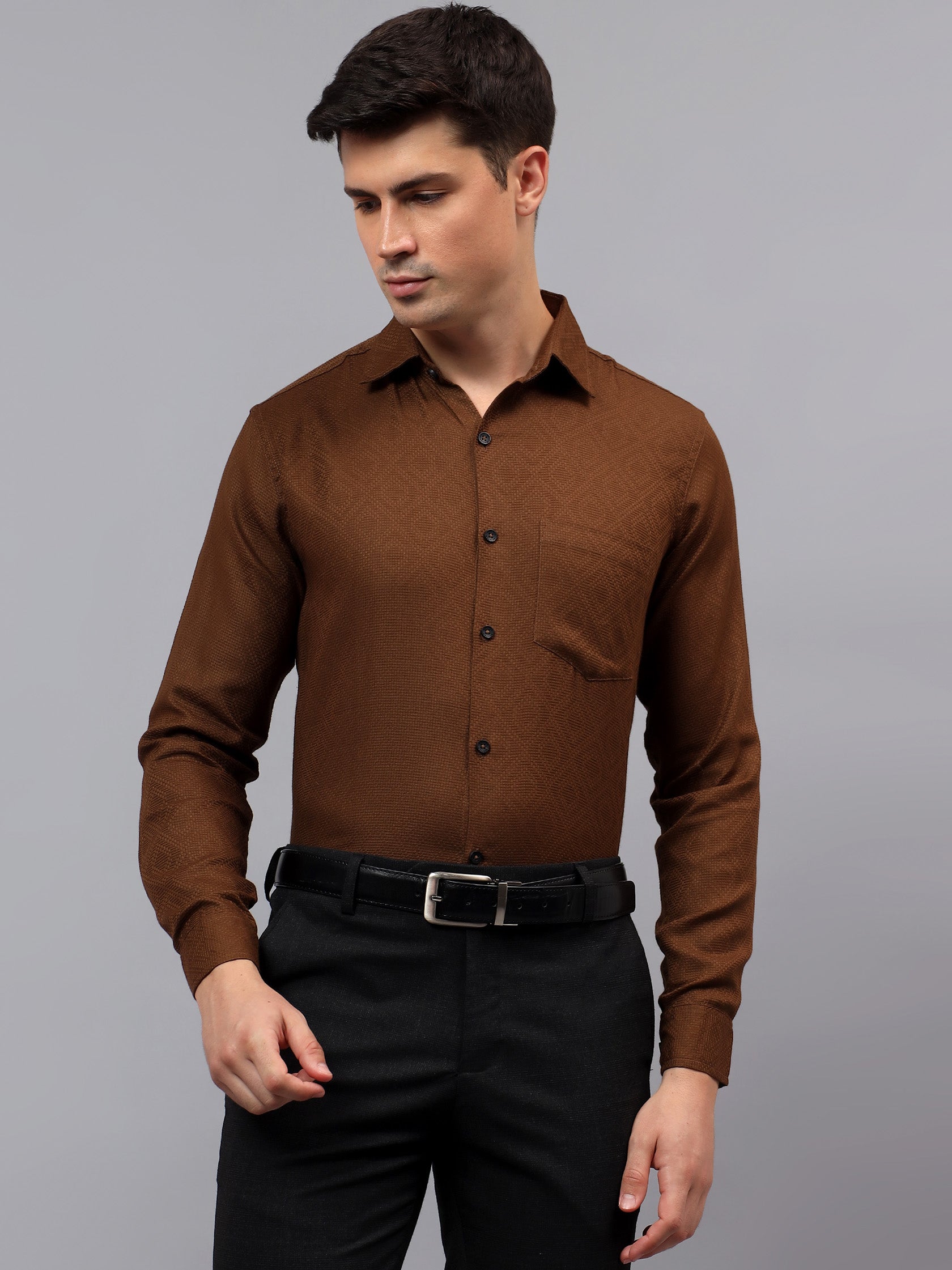 Men's Full Sleeve Spread Collar Premium Casual Shirt for Men in Black by BLUE ROBED, fabric detail