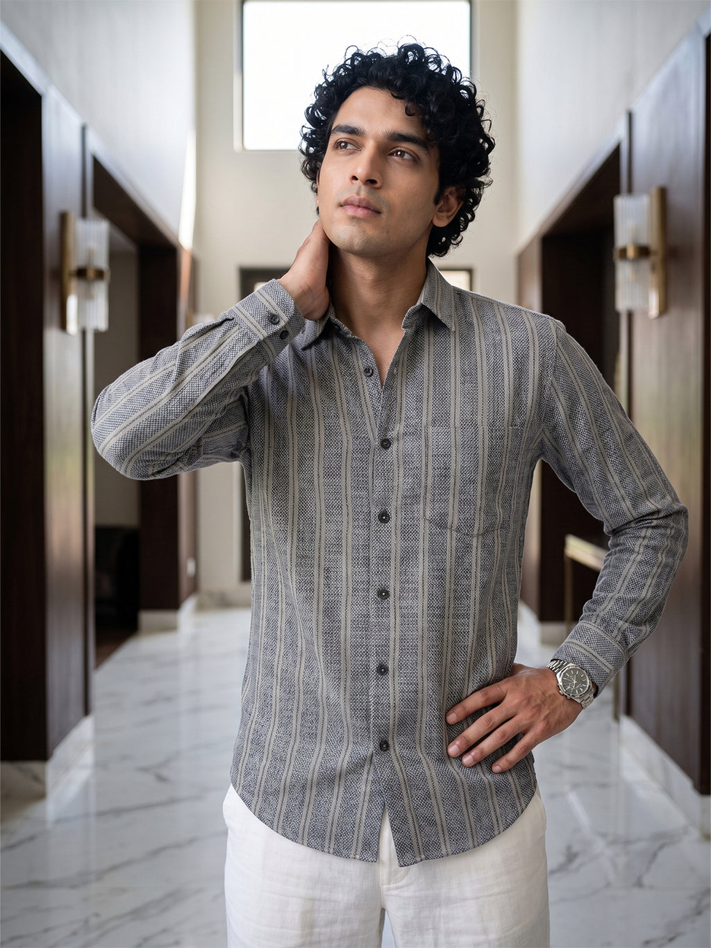 Men's Pure Cotton Striped Casual Shirt | Full Sleeve Button-Down Shirt | Regular Fit