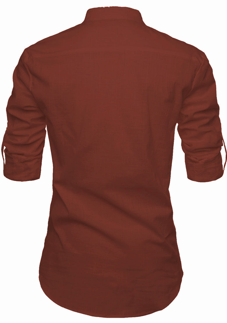 BLUE ROBED men's Casual Slim Fit Full Sleeve Pocket Contrast Kurta in Brown view 16