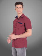 Men's Casual Half Sleeve Silver Button Shirt in Black by BLUE ROBED, back view
