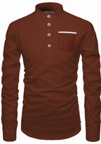 BLUE ROBED men's Casual Slim Fit Full Sleeve Pocket Contrast Kurta in Brown view 17
