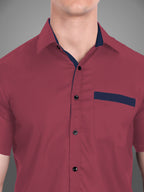 Men's Casual Half Sleeve Silver Button Shirt in Black by BLUE ROBED, style view