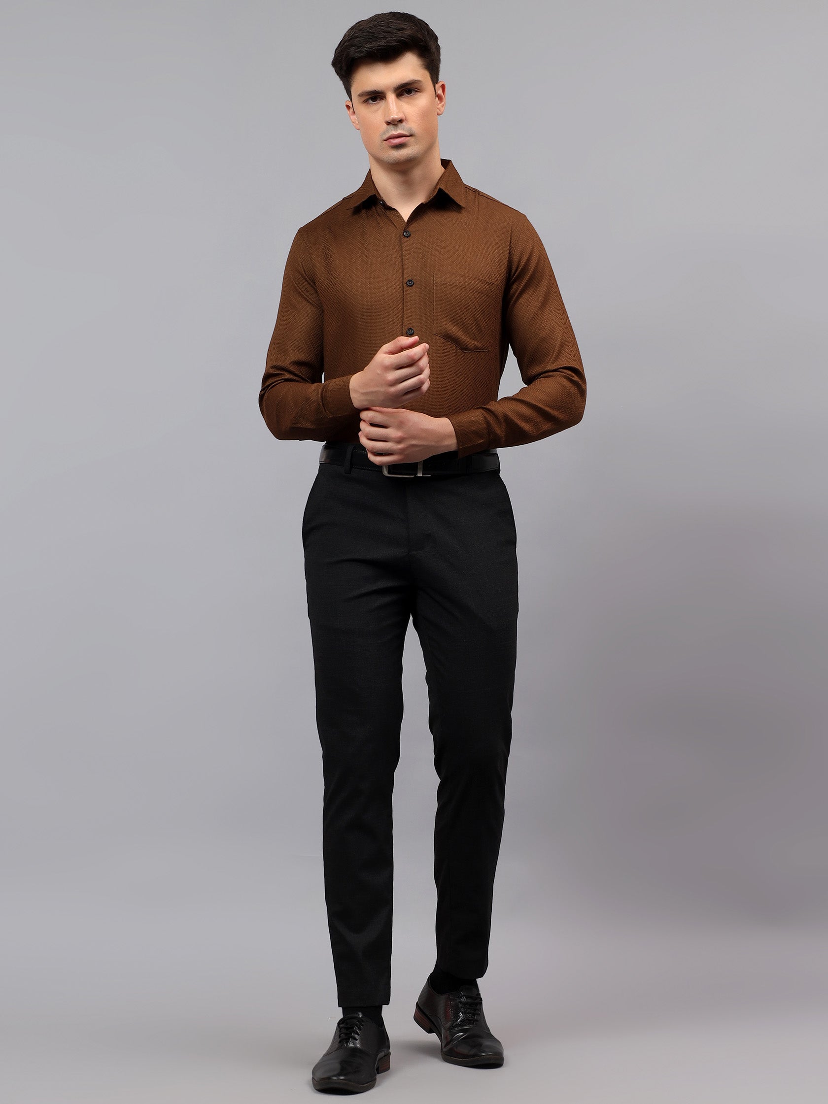 Men's Full Sleeve Spread Collar Premium Casual Shirt for Men in Black by BLUE ROBED, back view