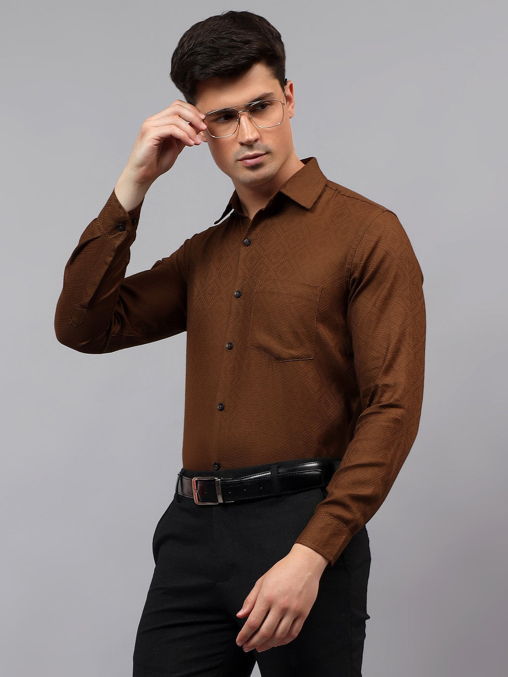 Men's Full Sleeve Spread Collar Premium Casual Shirt for Men in Black by BLUE ROBED, detail view