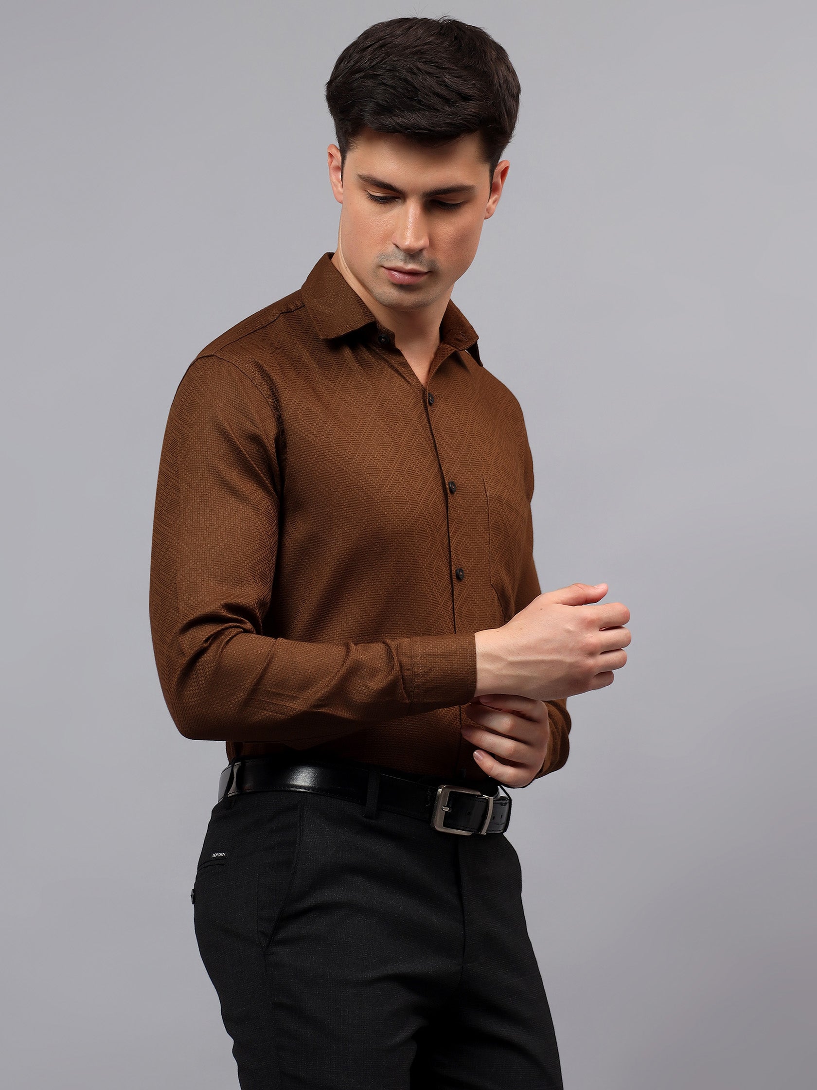Men's Full Sleeve Spread Collar Premium Casual Shirt for Men in Black by BLUE ROBED, style view