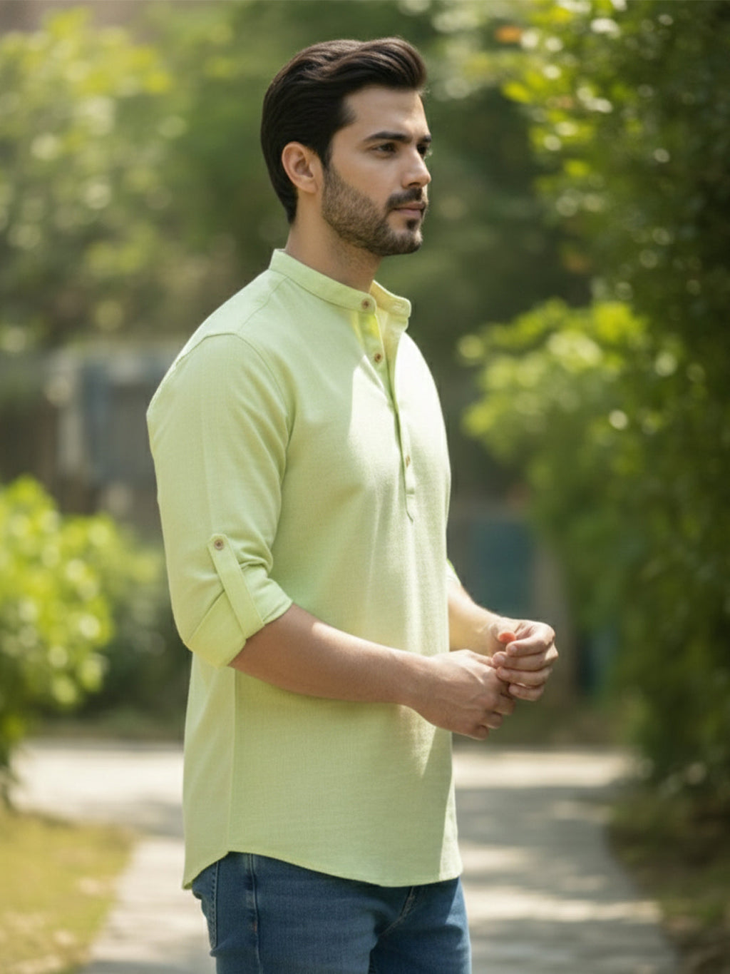 BLUE ROBED Full Sleeve Kurta for men Office Wear in CGREN view 29
