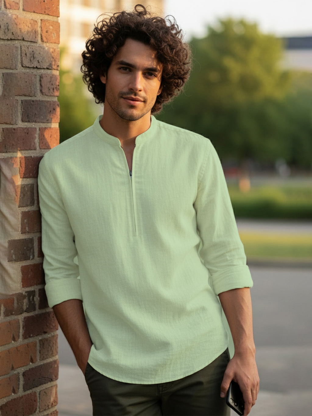 BLUE ROBED Full Sleeve Kurta for men Daily Wear in CGRN view 13