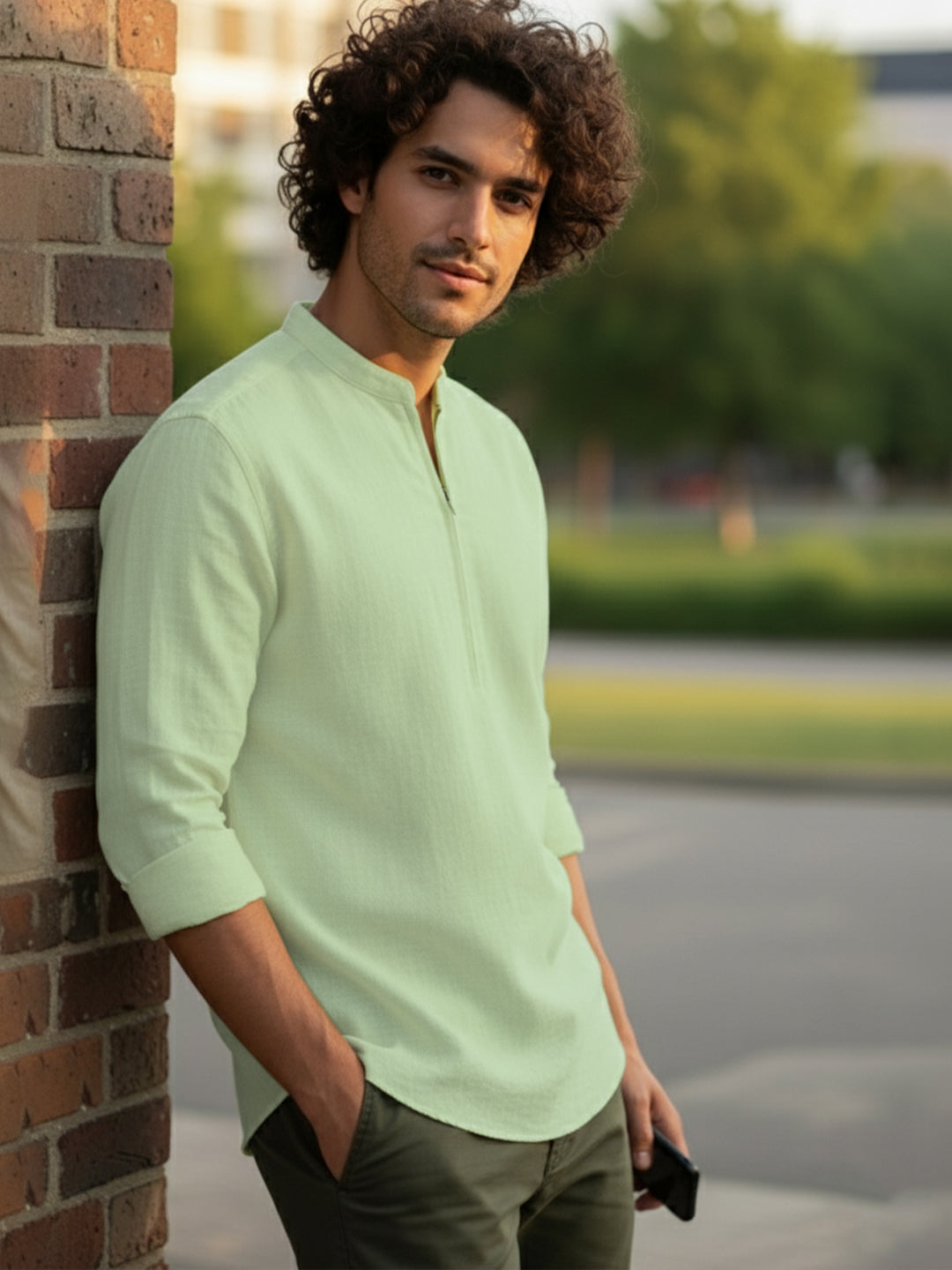 BLUE ROBED Full Sleeve Kurta for men Daily Wear in CGRN view 68