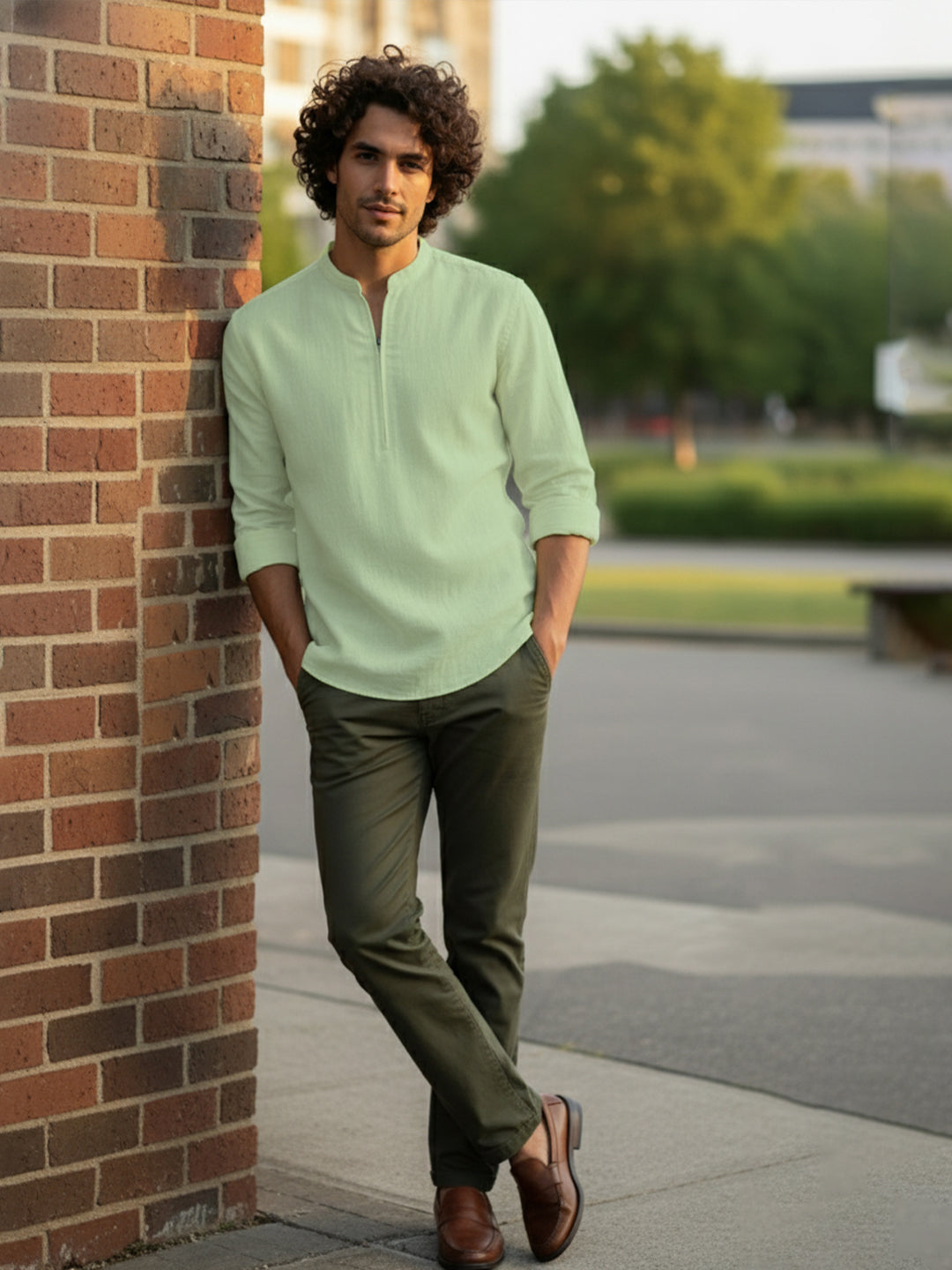 BLUE ROBED Full Sleeve Kurta for men Daily Wear in CGRN view 70