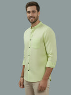 Full Sleeve Chinese Collar Cotton Slim Shirt for Men and Boys in Shirt For Men And Pink by BLUE ROBED, fabric detail