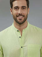 Full Sleeve Chinese Collar Cotton Slim Shirt for Men and Boys in Shirt For Men And Pink by BLUE ROBED, front view