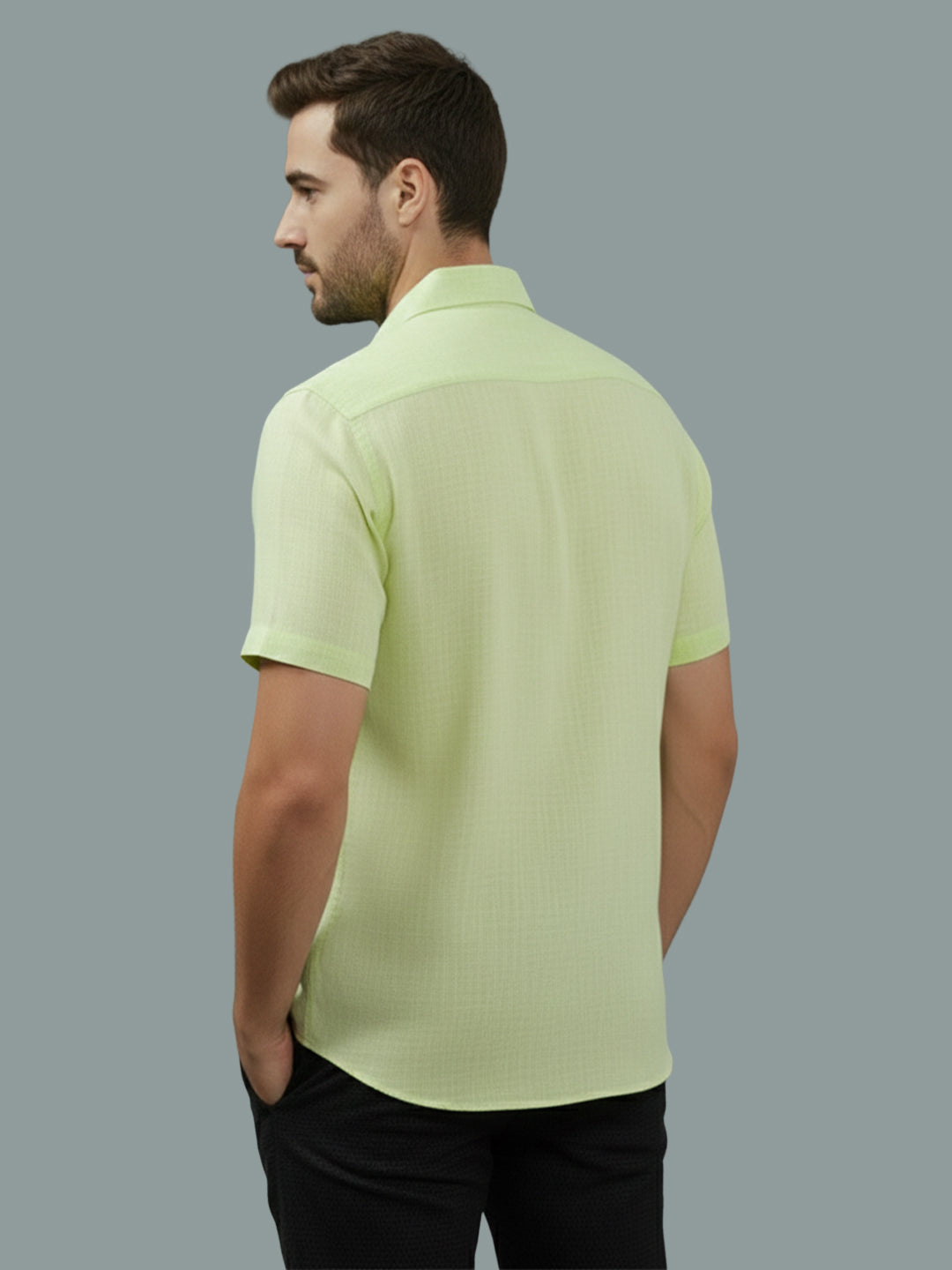 Half Sleeve Spread Collar Cotton Slim Shirt for Men and Boys in Shirt For Men And Yellow by BLUE ROBED, fit view