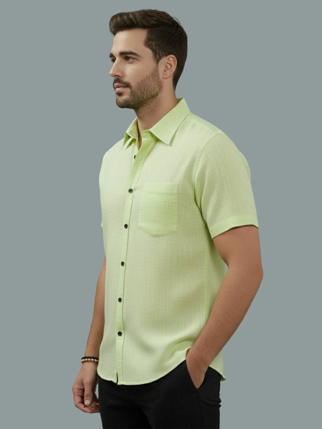 Half Sleeve Spread Collar Cotton Slim Shirt for Men and Boys in Shirt For Men And Yellow by BLUE ROBED, fabric detail