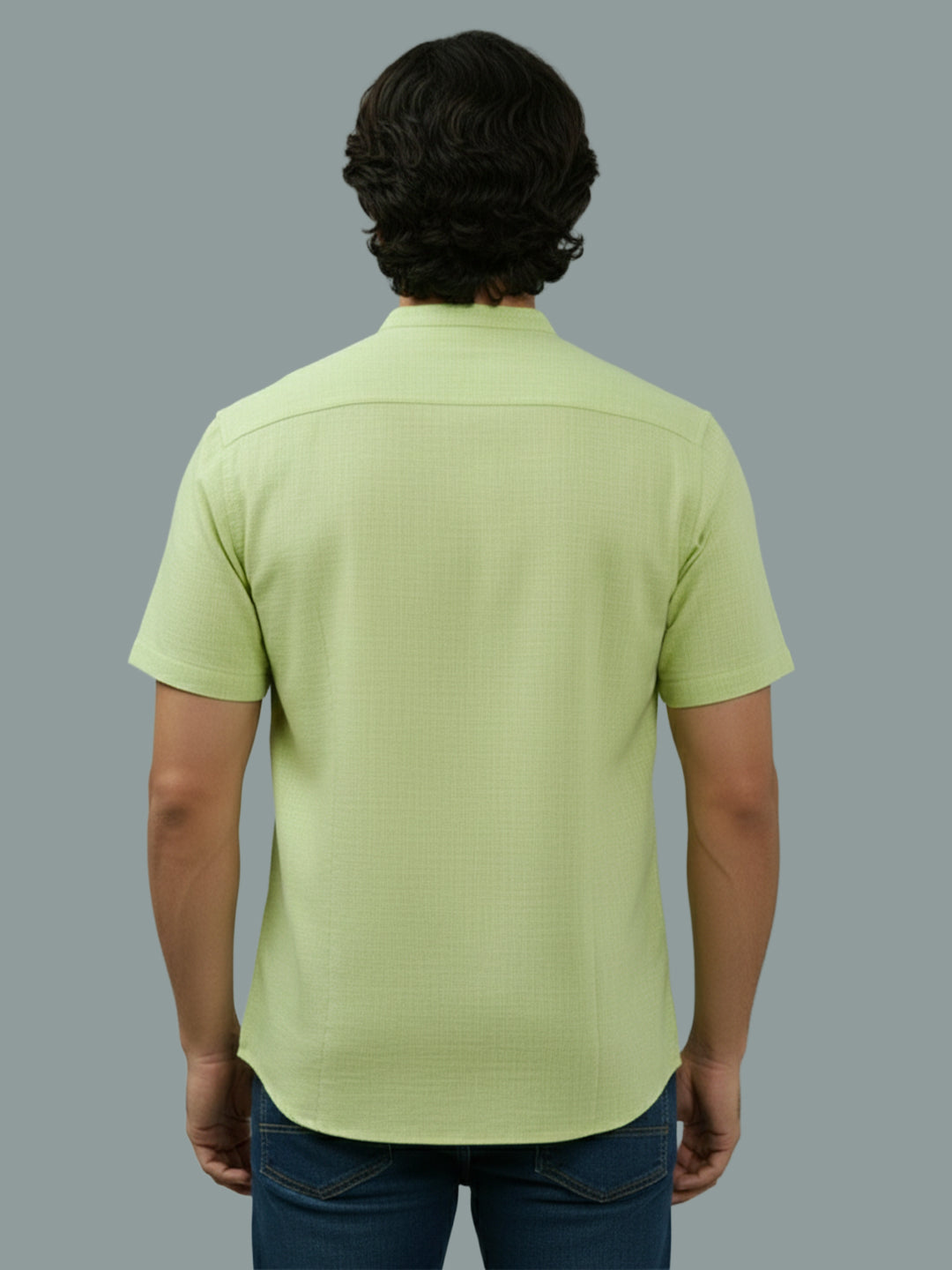 Half Sleeve Chinese Collar Cotton Slim Shirt for Men and Boys in Shirt For Men And White by BLUE ROBED, fabric detail
