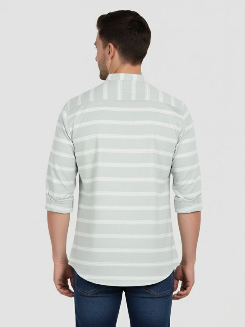 Men's Multi Stripe Strip Full Sleeve Shirt in White by BLUE ROBED, front view