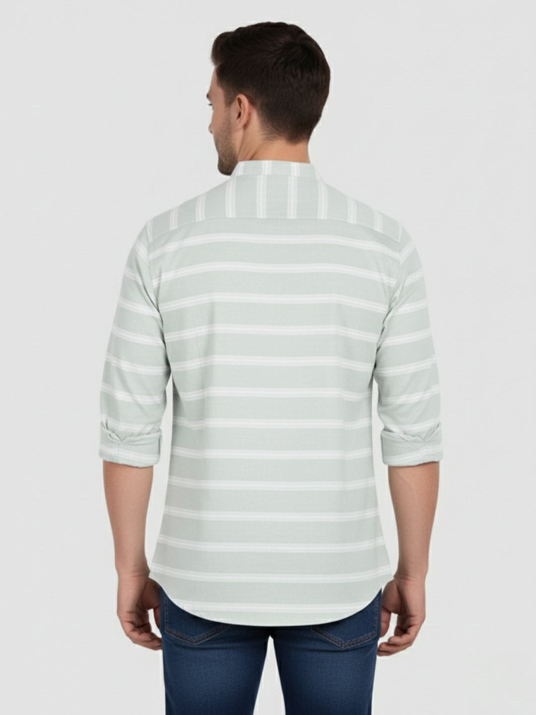 Men's Multi Stripe Strip Full Sleeve Shirt in White by BLUE ROBED, front view