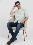 Men's Multi Stripe Strip Full Sleeve Shirt in White by BLUE ROBED, front view