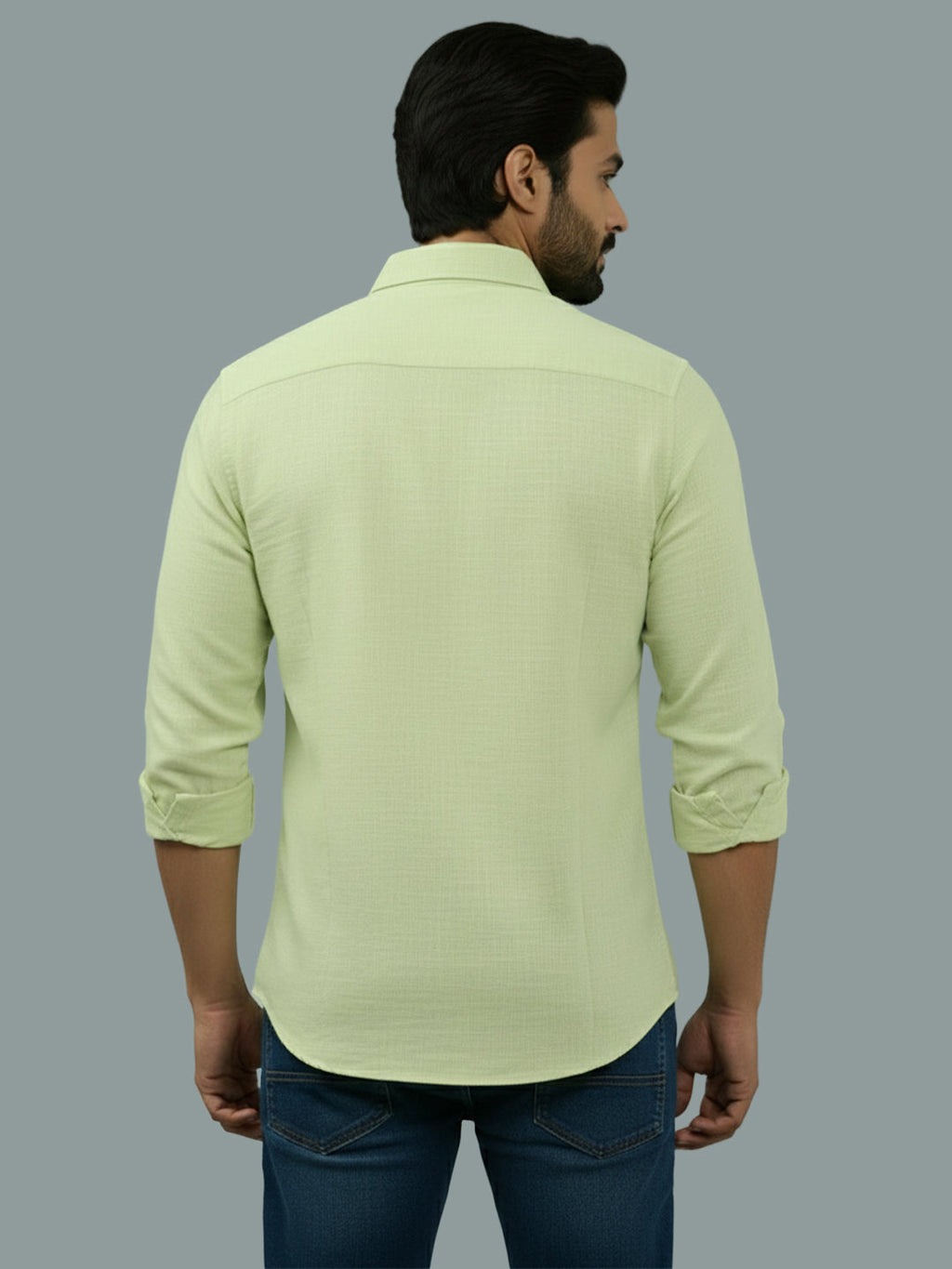 Full Sleeve Spread Collar Cotton Slim Shirt for Men and Boys in Shirt For Men And Green by BLUE ROBED, front view