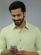 Full Sleeve Spread Collar Cotton Slim Shirt for Men and Boys in Shirt For Men And Green by BLUE ROBED, fabric detail