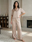 Women’s Beige Linen Lounge Co-ord Set | Relaxed Fit Nightwear & Casual Wear