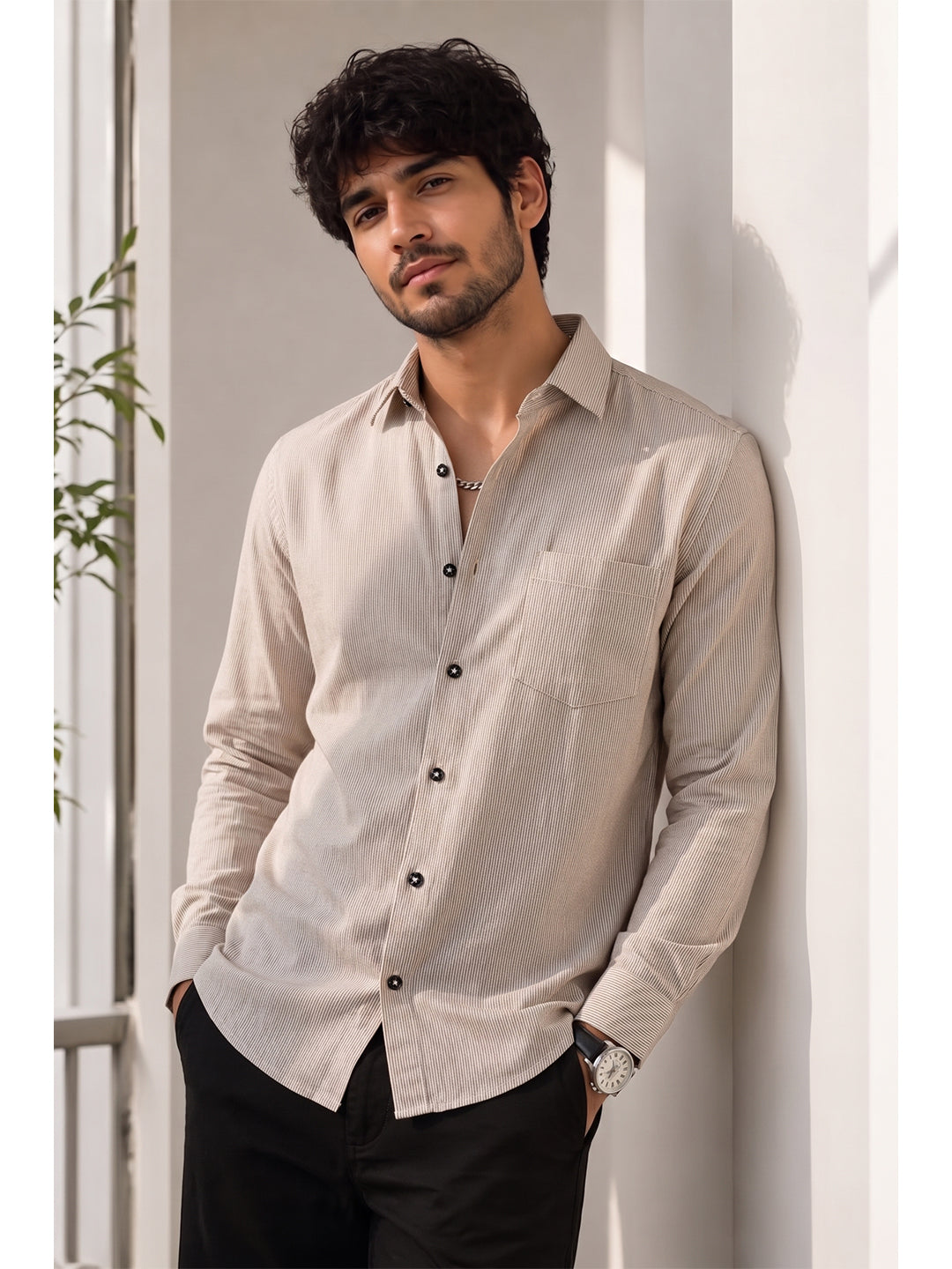 Men's Pure Cotton Casual Shirt | Full Sleeve Textured Shirt with Chest Pocket | Regular Fit Main image