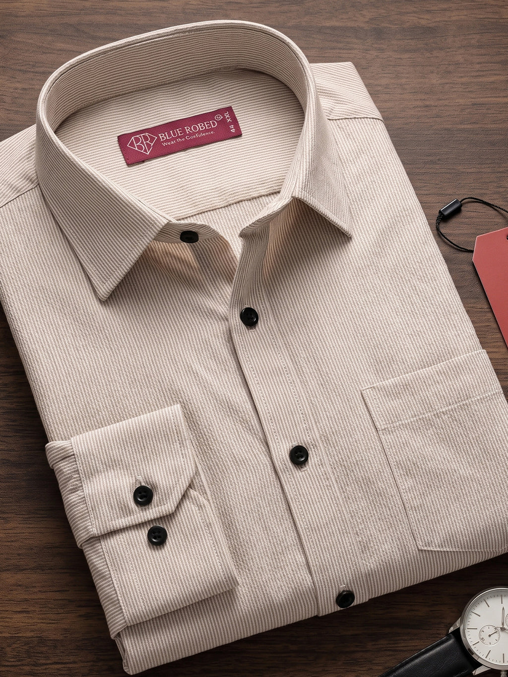 Men's Pure Cotton Casual Shirt | Full Sleeve Textured Shirt with Chest Pocket | Regular Fit