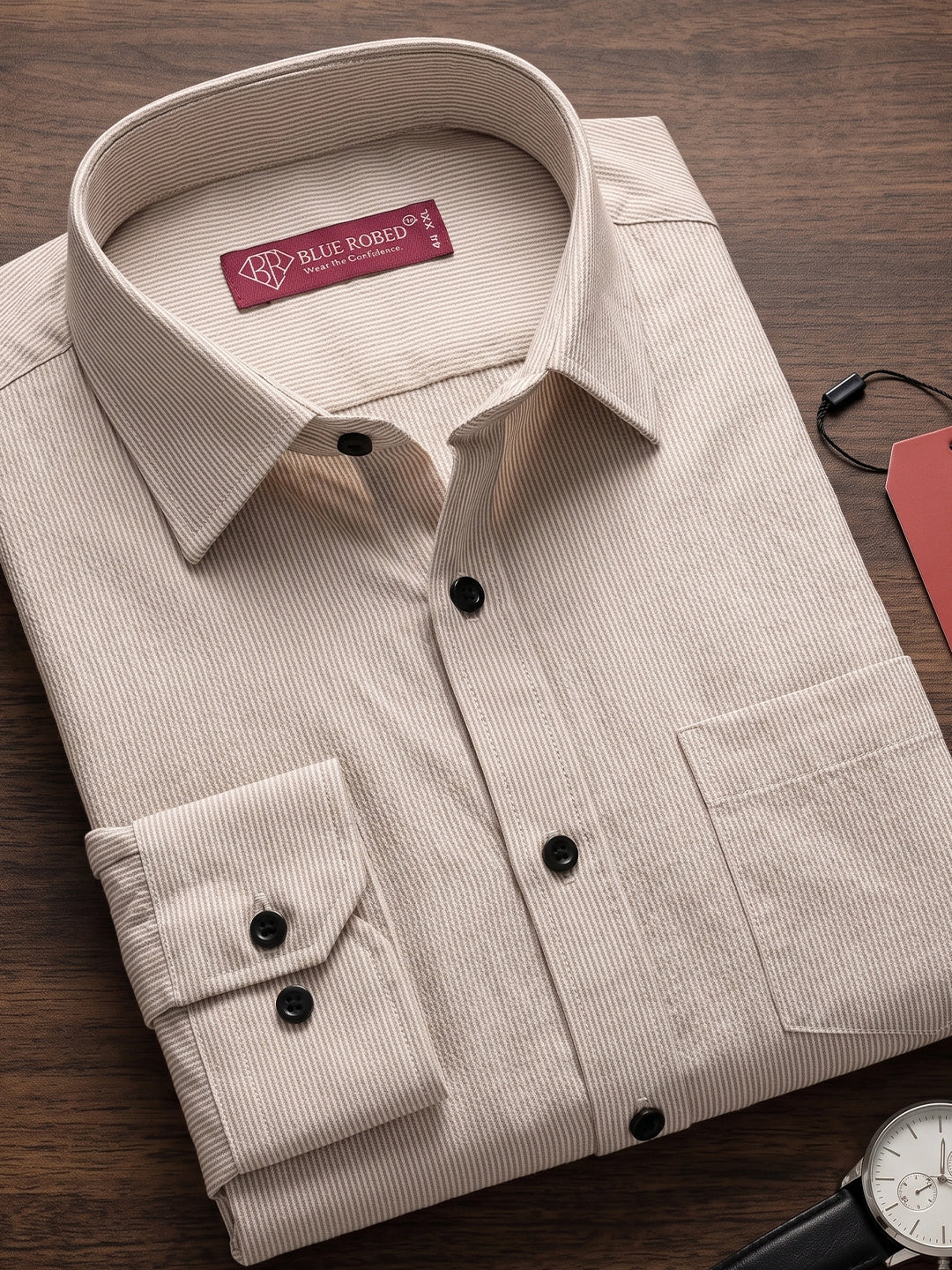 Men's Pure Cotton Casual Shirt | Full Sleeve Textured Shirt with Chest Pocket | Regular Fit