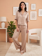 Women’s Beige Linen Lounge Co-ord Set | Relaxed Fit Nightwear & Casual Wear