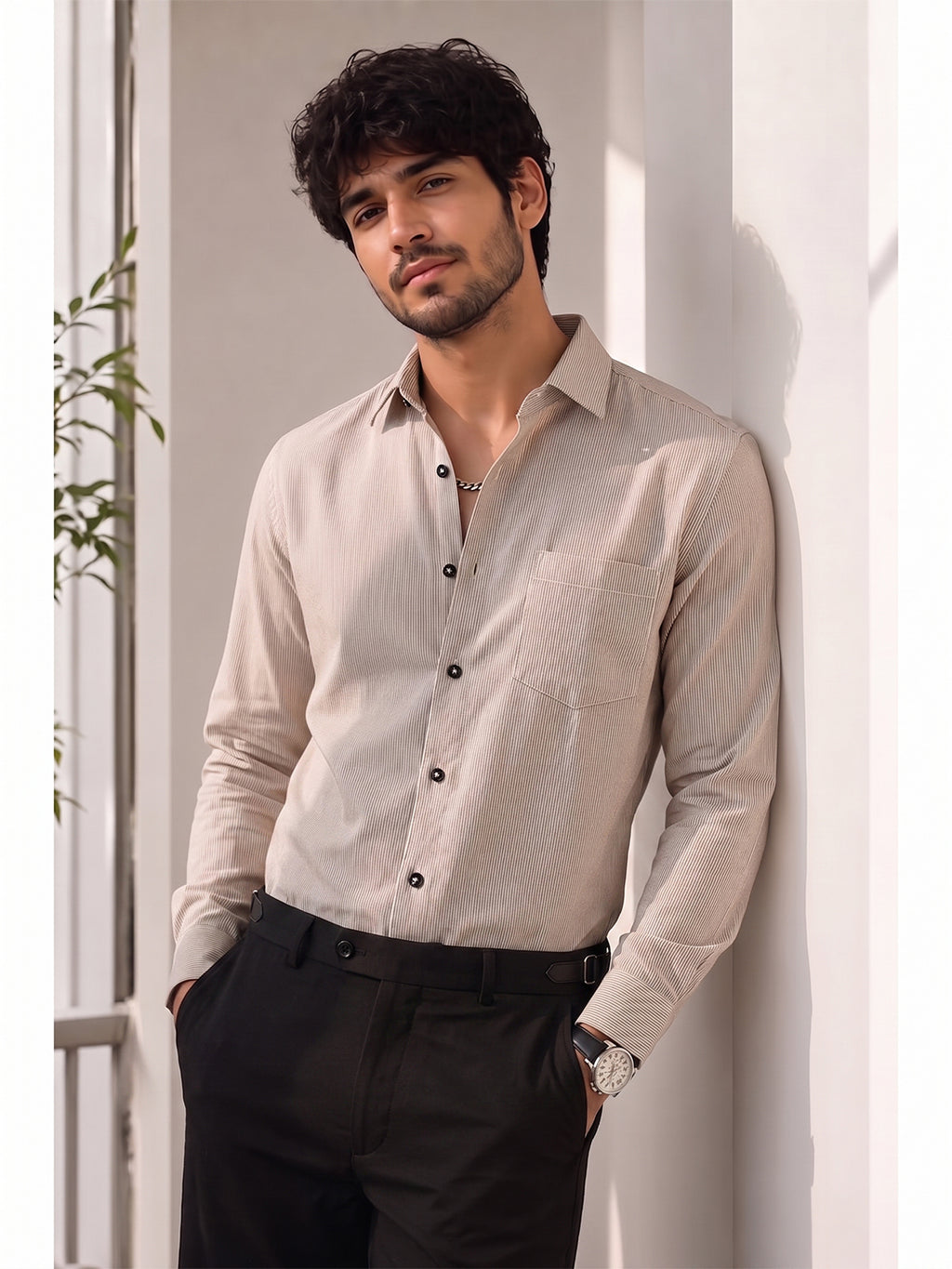 Men's Pure Cotton Casual Shirt | Full Sleeve Textured Shirt with Chest Pocket | Regular Fit