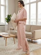 Women’s Blush Pink Linen Lounge Co-ord Set | Soft Relaxed Nightwear & Casual Wear
