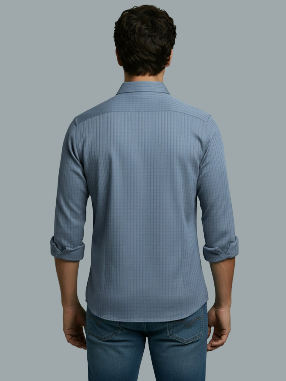 Men's Full Sleeve Spread Collar Premium Casual Shirt for Men Daily Wear in Black by BLUE ROBED, style view