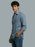 Men's Full Sleeve Spread Collar Premium Casual Shirt for Men Daily Wear in Black by BLUE ROBED, fit view