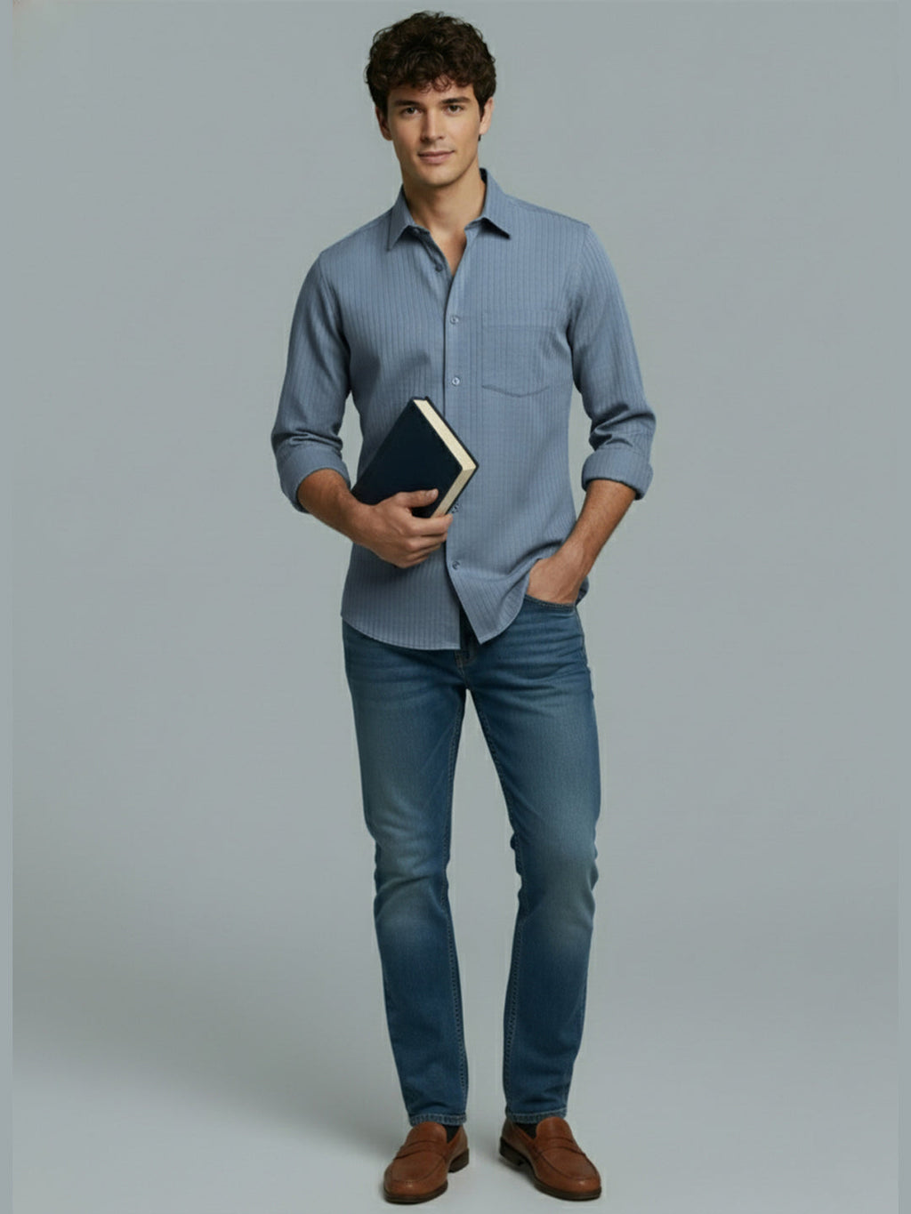 Men's Full Sleeve Spread Collar Premium Casual Shirt for Men Daily Wear in Black by BLUE ROBED, fabric detail