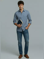 Men's Full Sleeve Spread Collar Premium Casual Shirt for Men Daily Wear in Black by BLUE ROBED, fabric detail