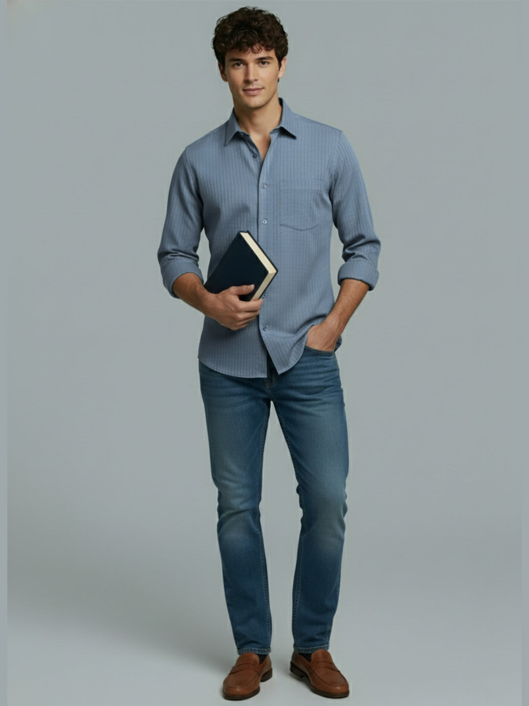 Men's Full Sleeve Spread Collar Premium Casual Shirt for Men Daily Wear in Black by BLUE ROBED, fabric detail