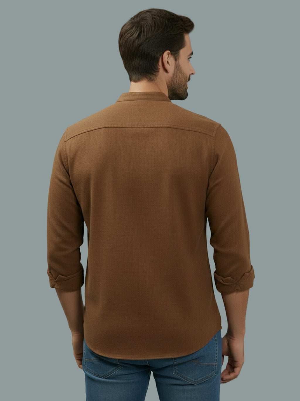 Full Sleeve Chinese Collar Cotton Slim Shirt for Men and Boys in Shirt For Men And Pink by BLUE ROBED, front view