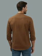 Full Sleeve Chinese Collar Cotton Slim Shirt for Men and Boys in Shirt For Men And Pink by BLUE ROBED, front view