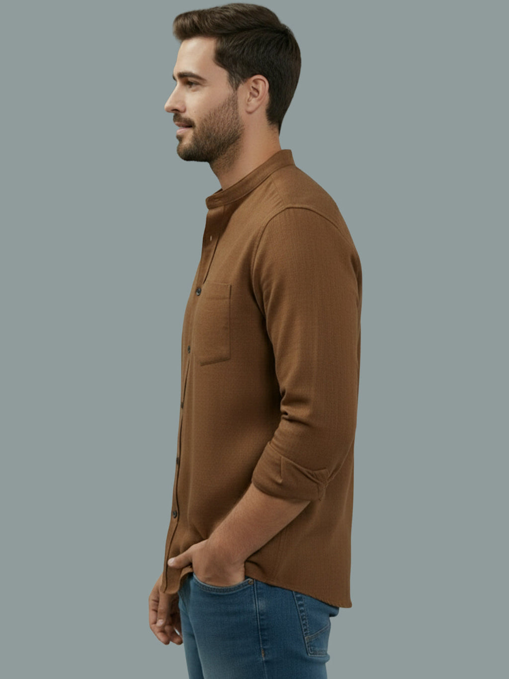 Full Sleeve Chinese Collar Cotton Slim Shirt for Men and Boys in Shirt For Men And Pink by BLUE ROBED, side view