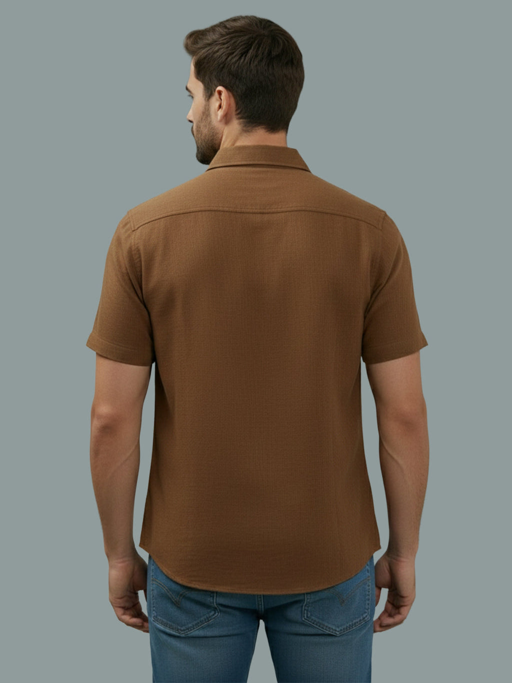 Half Sleeve Spread Collar Cotton Slim Shirt for Men and Boys in Shirt For Men And Yellow by BLUE ROBED, front view